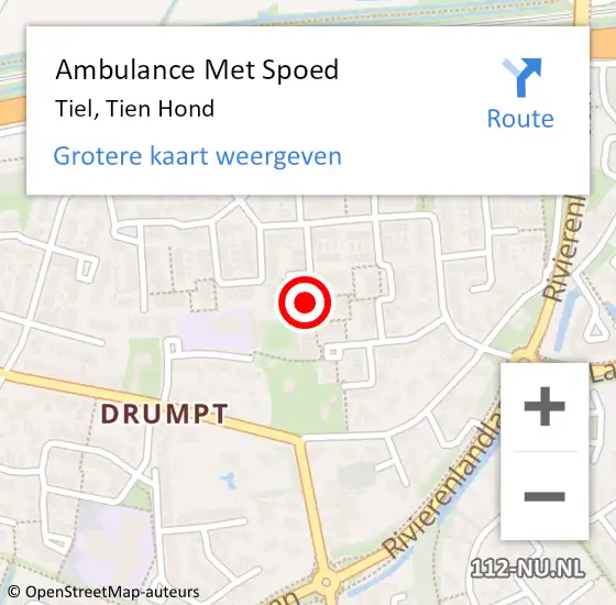 Locatie op kaart van de 112 melding: Ambulance Met Spoed Naar Tiel, Tien Hond op 29 november 2022 10:11