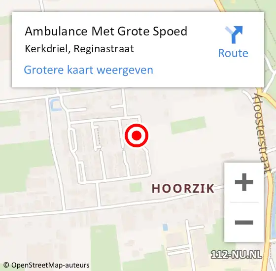 Locatie op kaart van de 112 melding: Ambulance Met Grote Spoed Naar Kerkdriel, Reginastraat op 29 november 2022 10:15