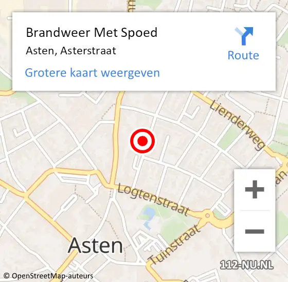 Locatie op kaart van de 112 melding: Brandweer Met Spoed Naar Asten, Asterstraat op 29 november 2022 11:01