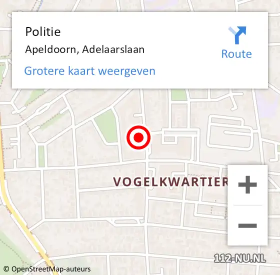 Locatie op kaart van de 112 melding: Politie Apeldoorn, Adelaarslaan op 29 november 2022 11:03