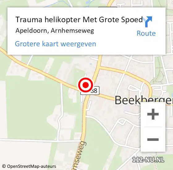 Locatie op kaart van de 112 melding: Trauma helikopter Met Grote Spoed Naar Apeldoorn, Arnhemseweg op 29 november 2022 11:05