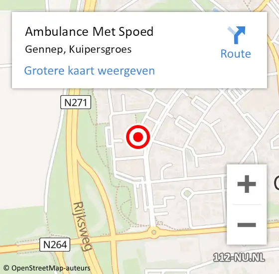 Locatie op kaart van de 112 melding: Ambulance Met Spoed Naar Gennep, Kuipersgroes op 29 november 2022 11:08