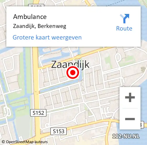 Locatie op kaart van de 112 melding: Ambulance Zaandijk, Berkenweg op 29 november 2022 11:12