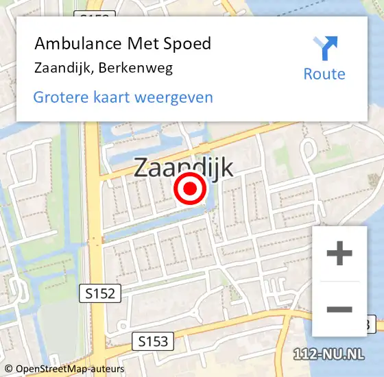 Locatie op kaart van de 112 melding: Ambulance Met Spoed Naar Zaandijk, Berkenweg op 29 november 2022 11:12
