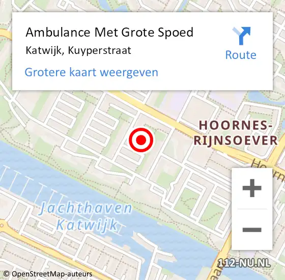 Locatie op kaart van de 112 melding: Ambulance Met Grote Spoed Naar Katwijk, Kuyperstraat op 29 november 2022 11:13