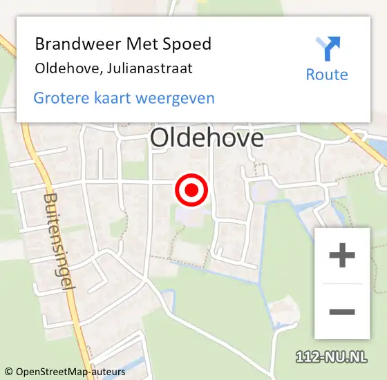 Locatie op kaart van de 112 melding: Brandweer Met Spoed Naar Oldehove, Julianastraat op 29 november 2022 12:09