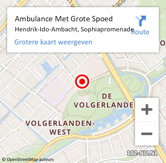 Locatie op kaart van de 112 melding: Ambulance Met Grote Spoed Naar Hendrik-Ido-Ambacht, Sophiapromenade op 29 november 2022 12:10