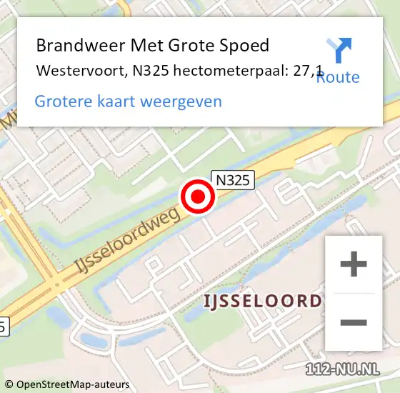 Locatie op kaart van de 112 melding: Brandweer Met Grote Spoed Naar Westervoort, N325 hectometerpaal: 27,1 op 29 november 2022 12:20