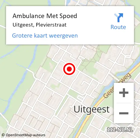 Locatie op kaart van de 112 melding: Ambulance Met Spoed Naar Uitgeest, Plevierstraat op 29 november 2022 12:22