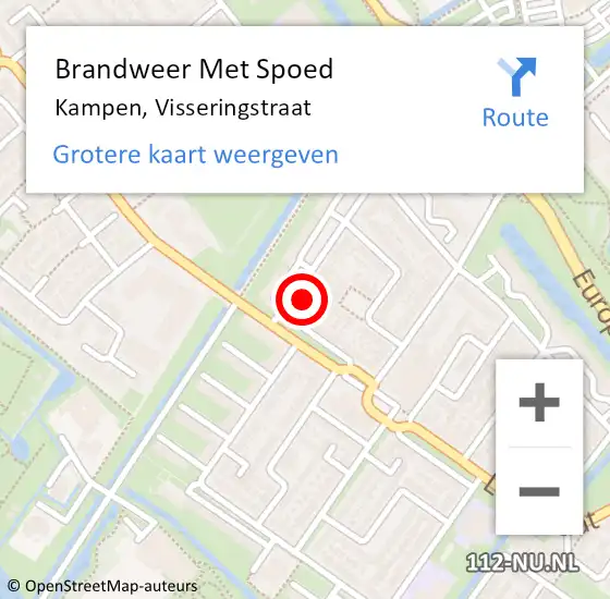 Locatie op kaart van de 112 melding: Brandweer Met Spoed Naar Kampen, Visseringstraat op 29 november 2022 13:12