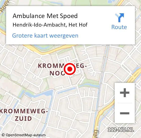 Locatie op kaart van de 112 melding: Ambulance Met Spoed Naar Hendrik-Ido-Ambacht, Het Hof op 29 november 2022 13:26