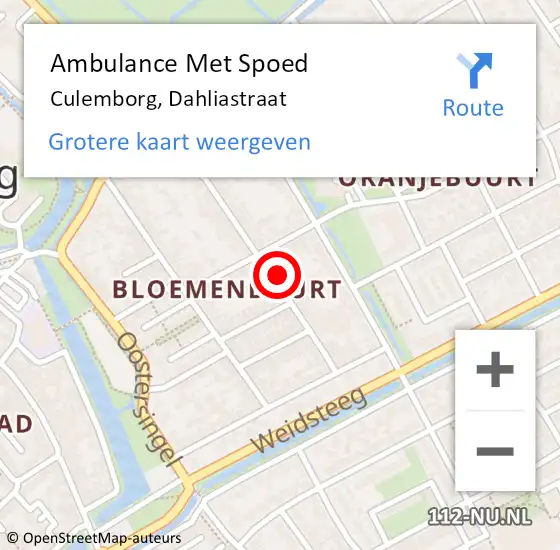 Locatie op kaart van de 112 melding: Ambulance Met Spoed Naar Culemborg, Dahliastraat op 29 november 2022 13:46