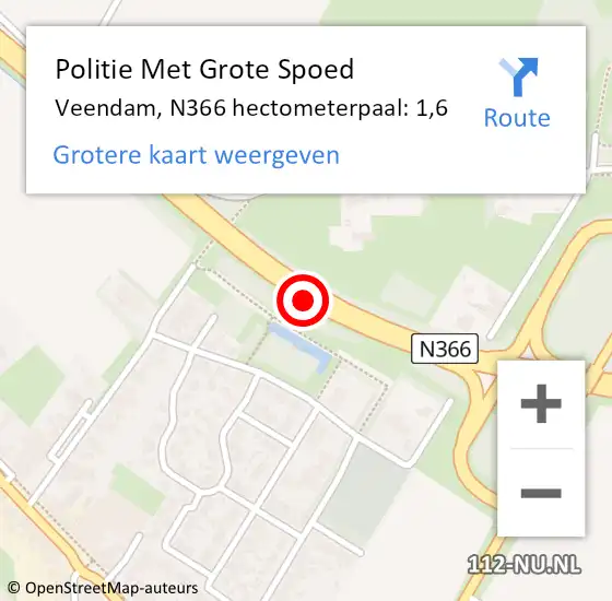 Locatie op kaart van de 112 melding: Politie Met Grote Spoed Naar Veendam, N366 hectometerpaal: 1,6 op 29 november 2022 13:47