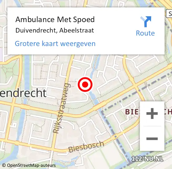 Locatie op kaart van de 112 melding: Ambulance Met Spoed Naar Duivendrecht, Abeelstraat op 29 november 2022 14:09