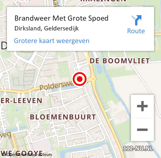 Locatie op kaart van de 112 melding: Brandweer Met Grote Spoed Naar Dirksland, Geldersedijk op 29 november 2022 14:10