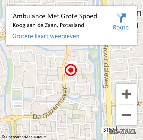 Locatie op kaart van de 112 melding: Ambulance Met Grote Spoed Naar Koog aan de Zaan, Potasland op 29 november 2022 14:18