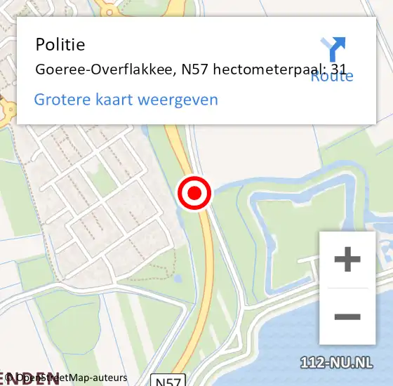 Locatie op kaart van de 112 melding: Politie Goeree-Overflakkee, N57 hectometerpaal: 31 op 29 november 2022 14:36