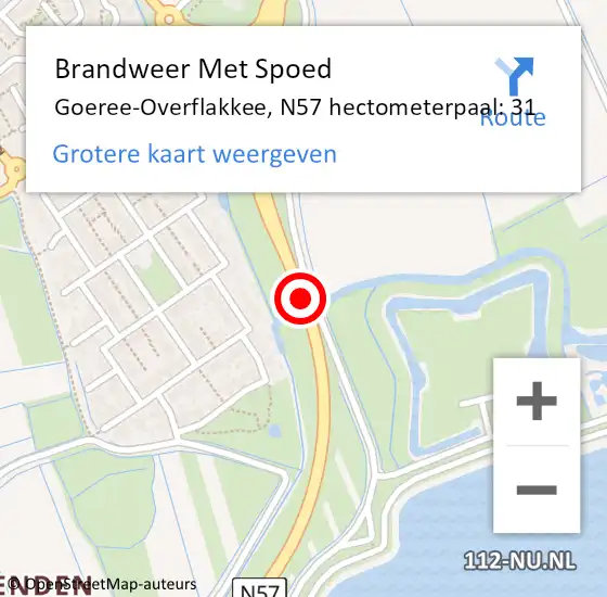 Locatie op kaart van de 112 melding: Brandweer Met Spoed Naar Goeree-Overflakkee, N57 hectometerpaal: 31 op 29 november 2022 14:36