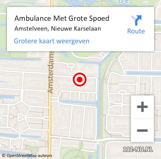 Locatie op kaart van de 112 melding: Ambulance Met Grote Spoed Naar Amstelveen, Nieuwe Karselaan op 29 november 2022 15:08