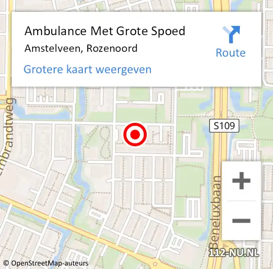 Locatie op kaart van de 112 melding: Ambulance Met Grote Spoed Naar Amstelveen, Rozenoord op 29 november 2022 15:22
