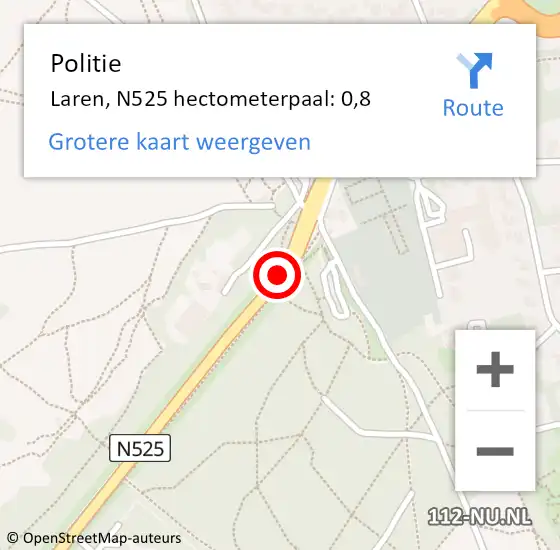 Locatie op kaart van de 112 melding: Politie Laren, N525 hectometerpaal: 0,8 op 29 november 2022 15:28