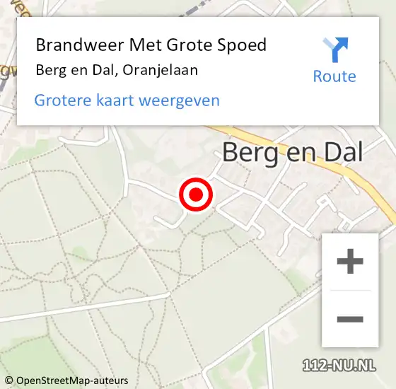 Locatie op kaart van de 112 melding: Brandweer Met Grote Spoed Naar Berg en Dal, Oranjelaan op 29 november 2022 15:38