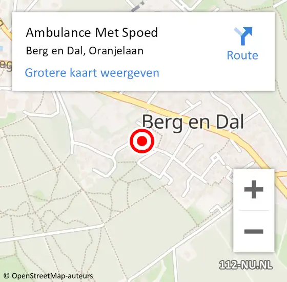 Locatie op kaart van de 112 melding: Ambulance Met Spoed Naar Berg en Dal, Oranjelaan op 29 november 2022 15:43