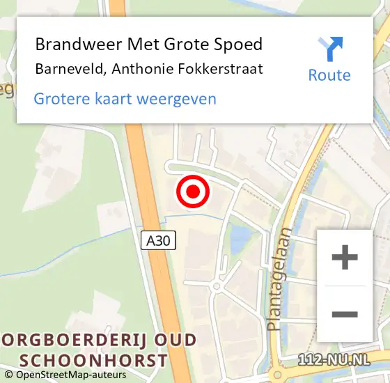 Locatie op kaart van de 112 melding: Brandweer Met Grote Spoed Naar Barneveld, Anthonie Fokkerstraat op 29 november 2022 15:57