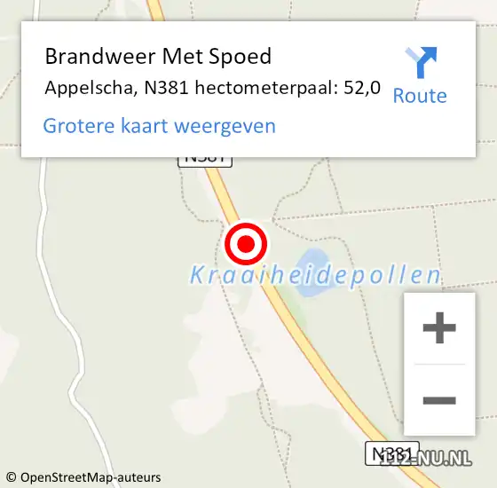 Locatie op kaart van de 112 melding: Brandweer Met Spoed Naar Appelscha, N381 hectometerpaal: 37,0 op 6 augustus 2014 16:55