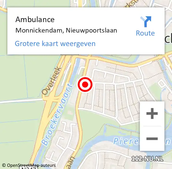 Locatie op kaart van de 112 melding: Ambulance Monnickendam, Nieuwpoortslaan op 29 november 2022 16:42