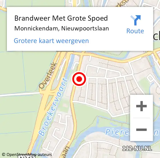 Locatie op kaart van de 112 melding: Brandweer Met Grote Spoed Naar Monnickendam, Nieuwpoortslaan op 29 november 2022 16:43