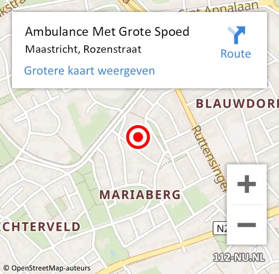 Locatie op kaart van de 112 melding: Ambulance Met Grote Spoed Naar Maastricht, Rozenstraat op 29 november 2022 16:50