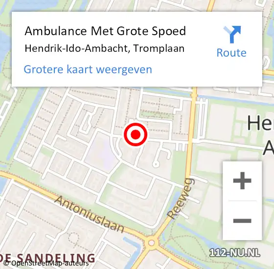 Locatie op kaart van de 112 melding: Ambulance Met Grote Spoed Naar Hendrik-Ido-Ambacht, Tromplaan op 29 november 2022 16:52