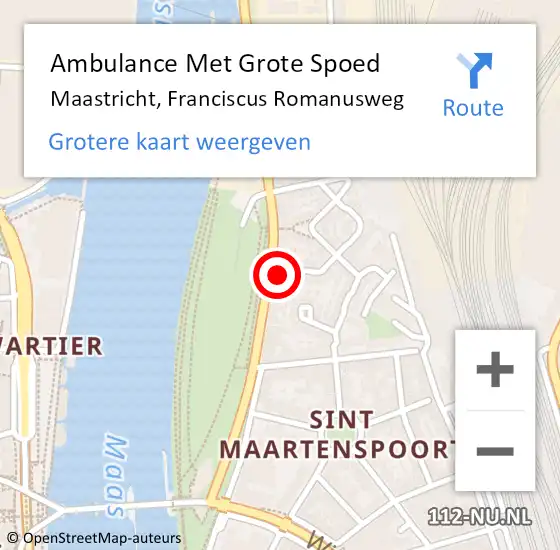 Locatie op kaart van de 112 melding: Ambulance Met Grote Spoed Naar Maastricht, Franciscus Romanusweg op 29 november 2022 16:58