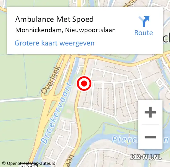 Locatie op kaart van de 112 melding: Ambulance Met Spoed Naar Monnickendam, Nieuwpoortslaan op 29 november 2022 17:03
