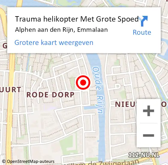 Locatie op kaart van de 112 melding: Trauma helikopter Met Grote Spoed Naar Alphen aan den Rijn, Emmalaan op 29 november 2022 17:07