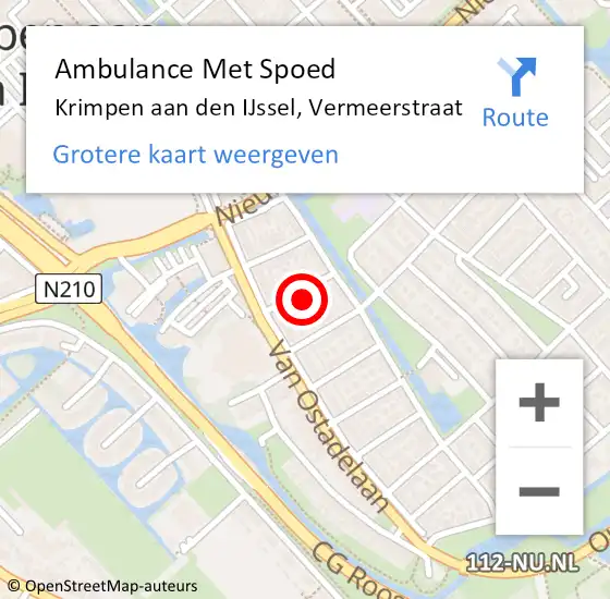 Locatie op kaart van de 112 melding: Ambulance Met Spoed Naar Krimpen aan den IJssel, Vermeerstraat op 29 november 2022 17:08