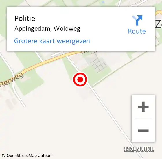 Locatie op kaart van de 112 melding: Politie Appingedam, Woldweg op 29 november 2022 17:12