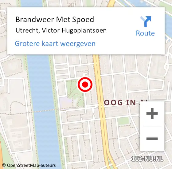 Locatie op kaart van de 112 melding: Brandweer Met Spoed Naar Utrecht, Victor Hugoplantsoen op 29 november 2022 17:25