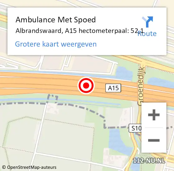 Locatie op kaart van de 112 melding: Ambulance Met Spoed Naar Albrandswaard, A15 hectometerpaal: 52,1 op 29 november 2022 17:51