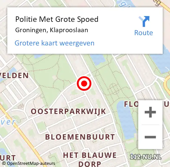 Locatie op kaart van de 112 melding: Politie Met Grote Spoed Naar Groningen, Klaprooslaan op 29 november 2022 18:06