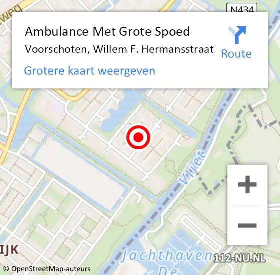 Locatie op kaart van de 112 melding: Ambulance Met Grote Spoed Naar Voorschoten, Willem F. Hermansstraat op 29 november 2022 18:22