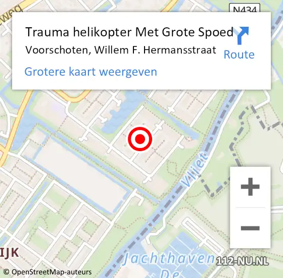 Locatie op kaart van de 112 melding: Trauma helikopter Met Grote Spoed Naar Voorschoten, Willem F. Hermansstraat op 29 november 2022 18:23