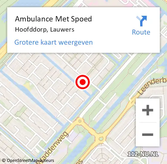 Locatie op kaart van de 112 melding: Ambulance Met Spoed Naar Hoofddorp, Lauwers op 29 november 2022 18:25