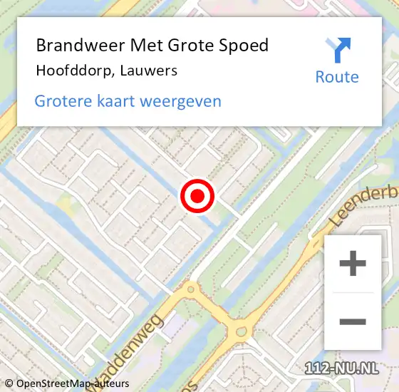 Locatie op kaart van de 112 melding: Brandweer Met Grote Spoed Naar Hoofddorp, Lauwers op 29 november 2022 18:27