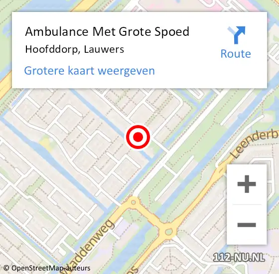 Locatie op kaart van de 112 melding: Ambulance Met Grote Spoed Naar Hoofddorp, Lauwers op 29 november 2022 18:27