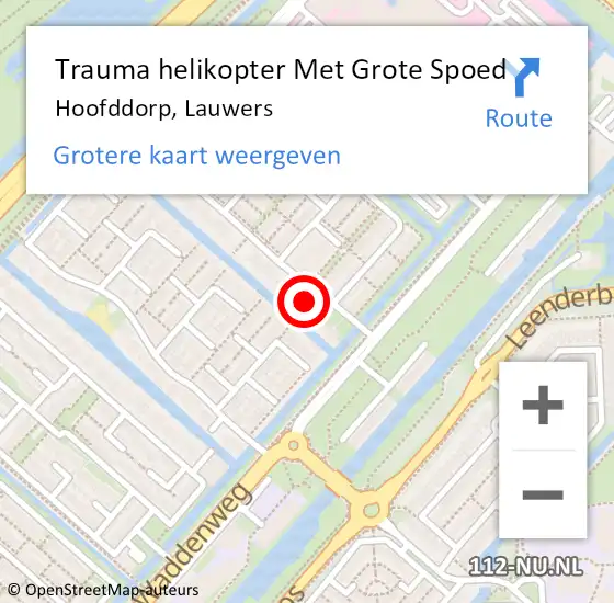 Locatie op kaart van de 112 melding: Trauma helikopter Met Grote Spoed Naar Hoofddorp, Lauwers op 29 november 2022 18:29