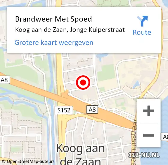 Locatie op kaart van de 112 melding: Brandweer Met Spoed Naar Koog aan de Zaan, Jonge Kuiperstraat op 29 november 2022 18:48