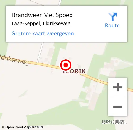 Locatie op kaart van de 112 melding: Brandweer Met Spoed Naar Laag-Keppel, Eldrikseweg op 29 november 2022 19:14