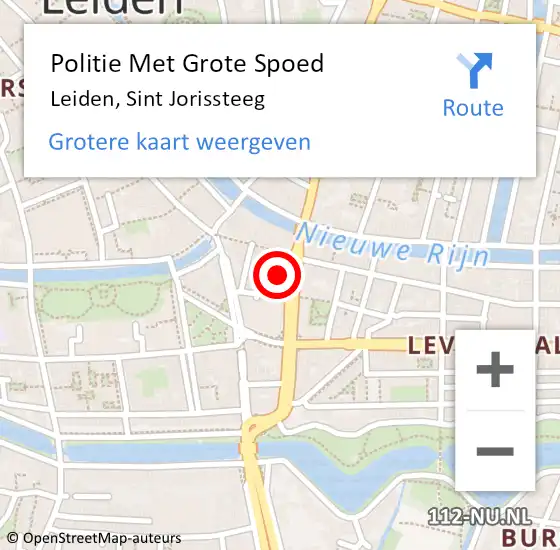 Locatie op kaart van de 112 melding: Politie Met Grote Spoed Naar Leiden, Sint Jorissteeg op 29 november 2022 19:15